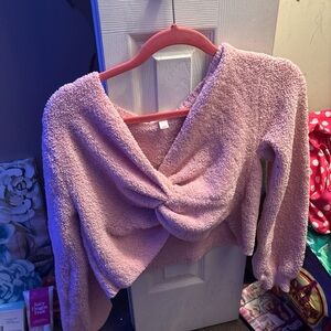 Pink Knotted Fuzzy Sweater